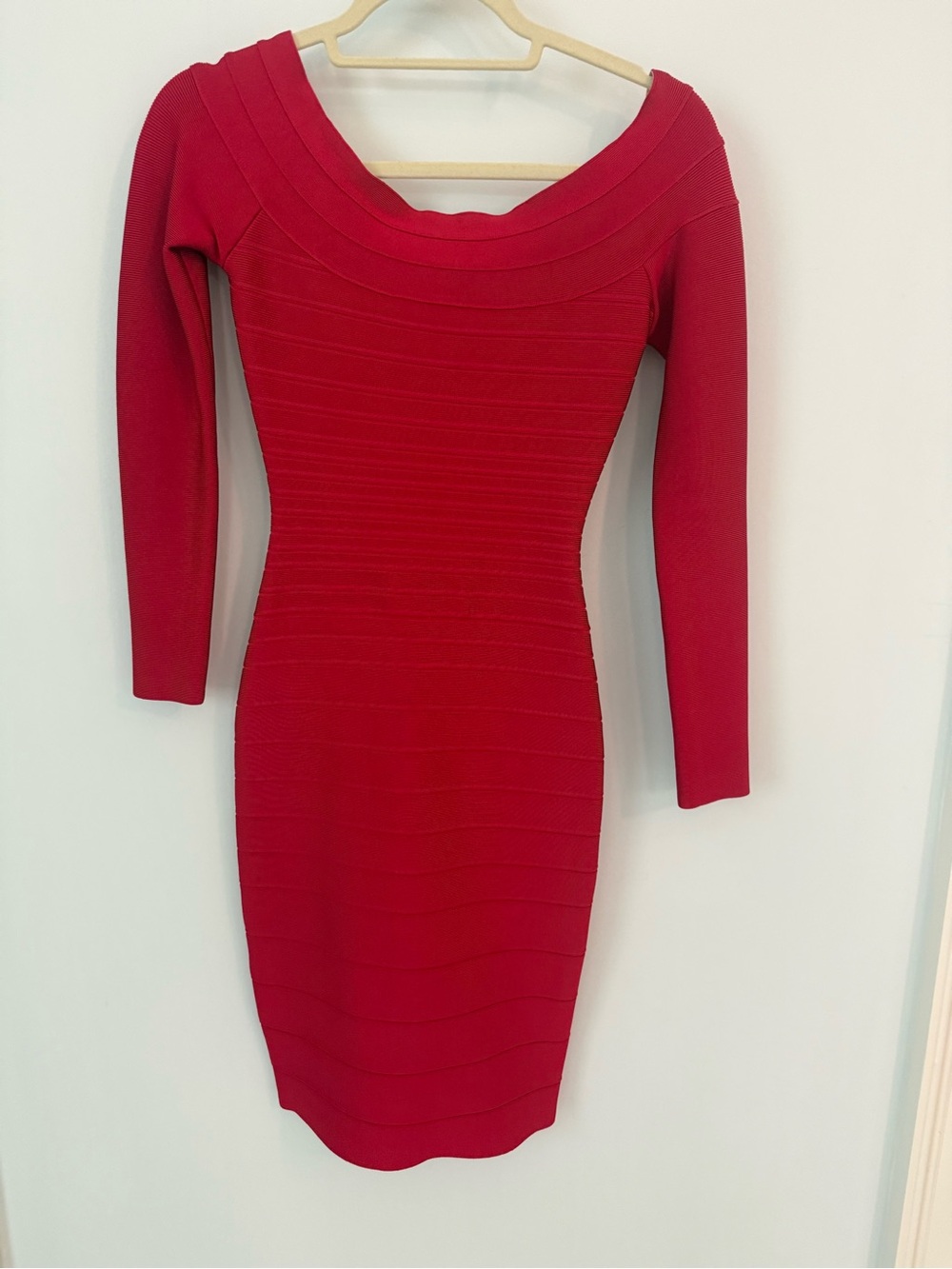 Herve Leger Red Long-Sleeve Bandage Bodycon Dress